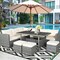 7 Pieces Patio Rattan Dining Furniture Sectional Sofa Set With Wicker Ottoman